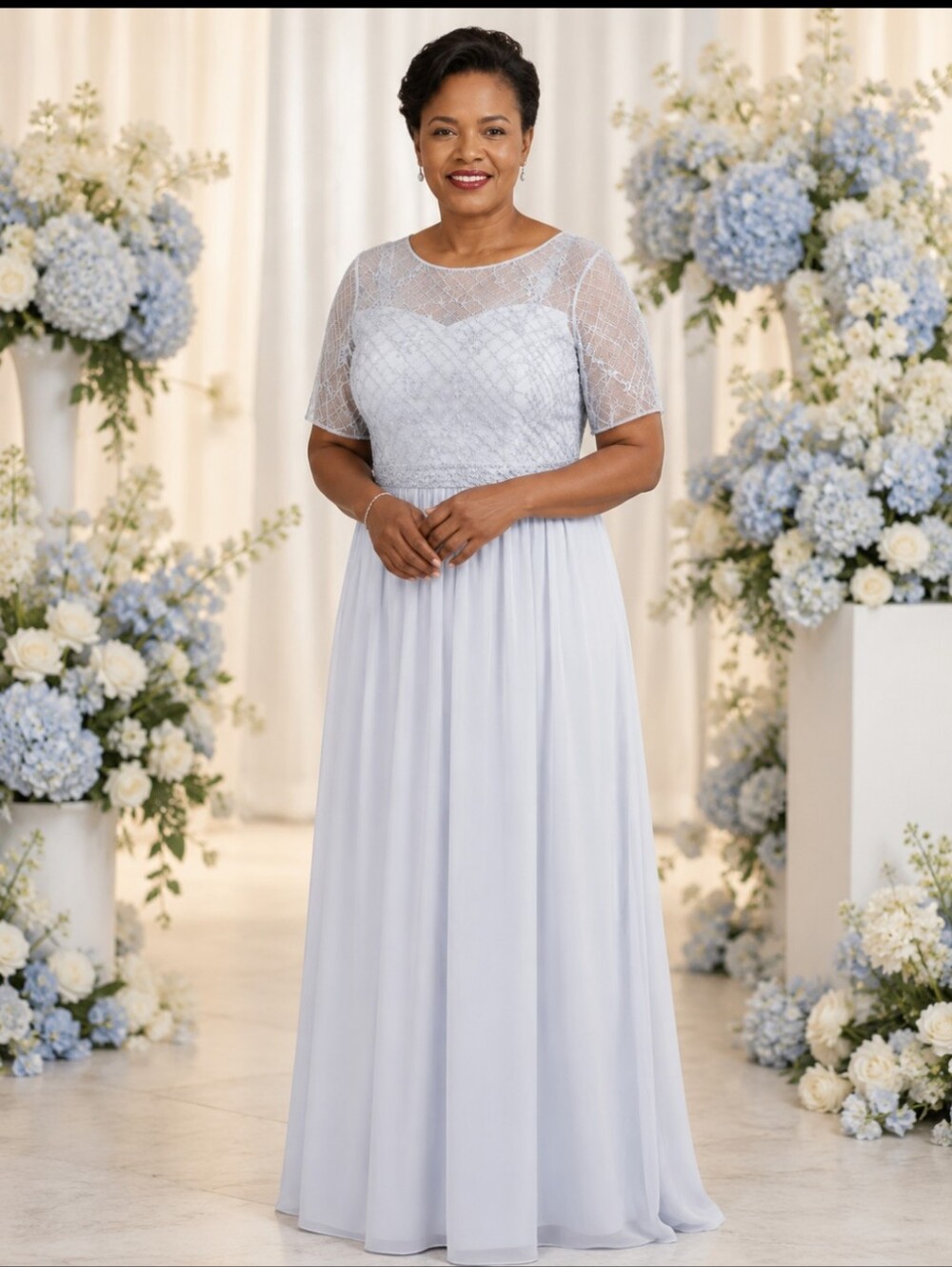 New Adrianna Papell Blue Gown Flowy Icy Lace Beaded Wedding Guest NWT Sz 14W
